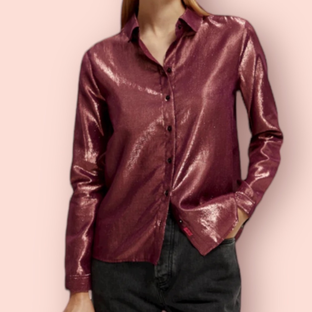 Scotch & Soda Cotton/Lurex Regular Fit Button Down Shirt in Pickled Beet